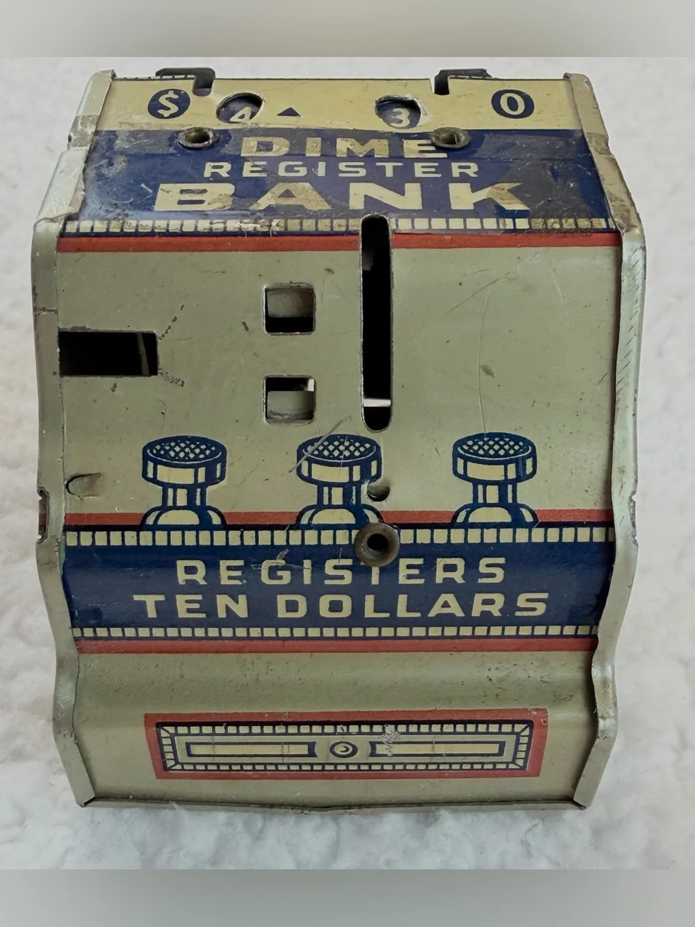 (VTG) J. CHEIN & CO • Tin Litho Mechanical Dime Register Coin Bank Made in USA